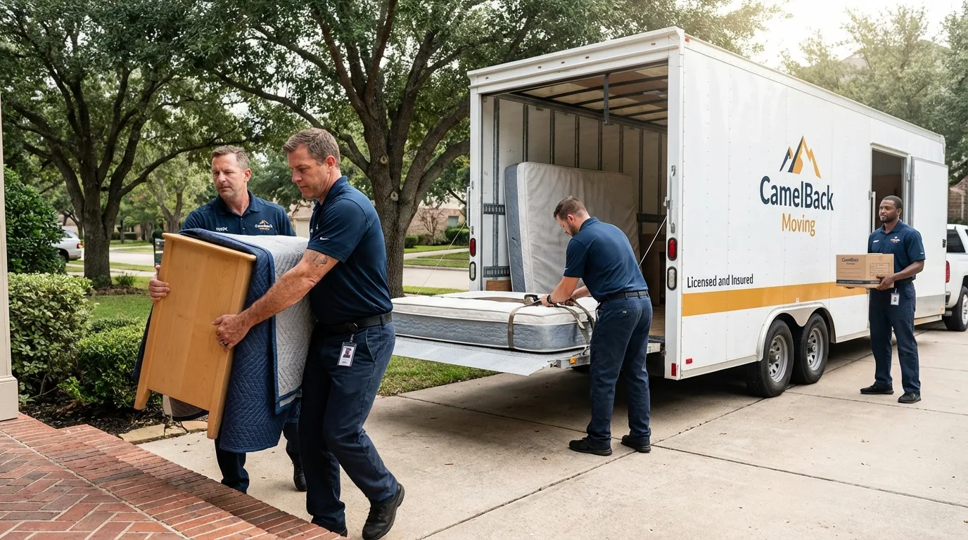 Crew loading residential truck for cross-state move from Winfield, IL